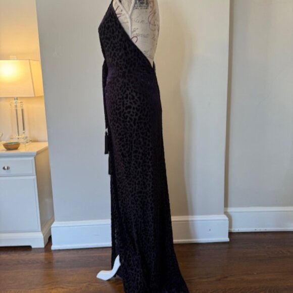 BCBGMAXAZRIA Purple Burnout Velvet Halter Gown S - Picture 6 of 7